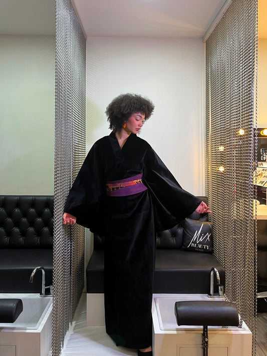 Robe Kimono en velours noir